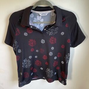 Callaway Golf Women’s Polo Black with Floral Print Sm/Med Activewear (J)